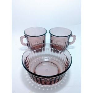 Vintage Mexico Cranberry Amethyst Glass Bowl Cups Blush Purple